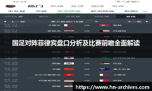 国足对阵菲律宾盘口分析及比赛前瞻全面解读
